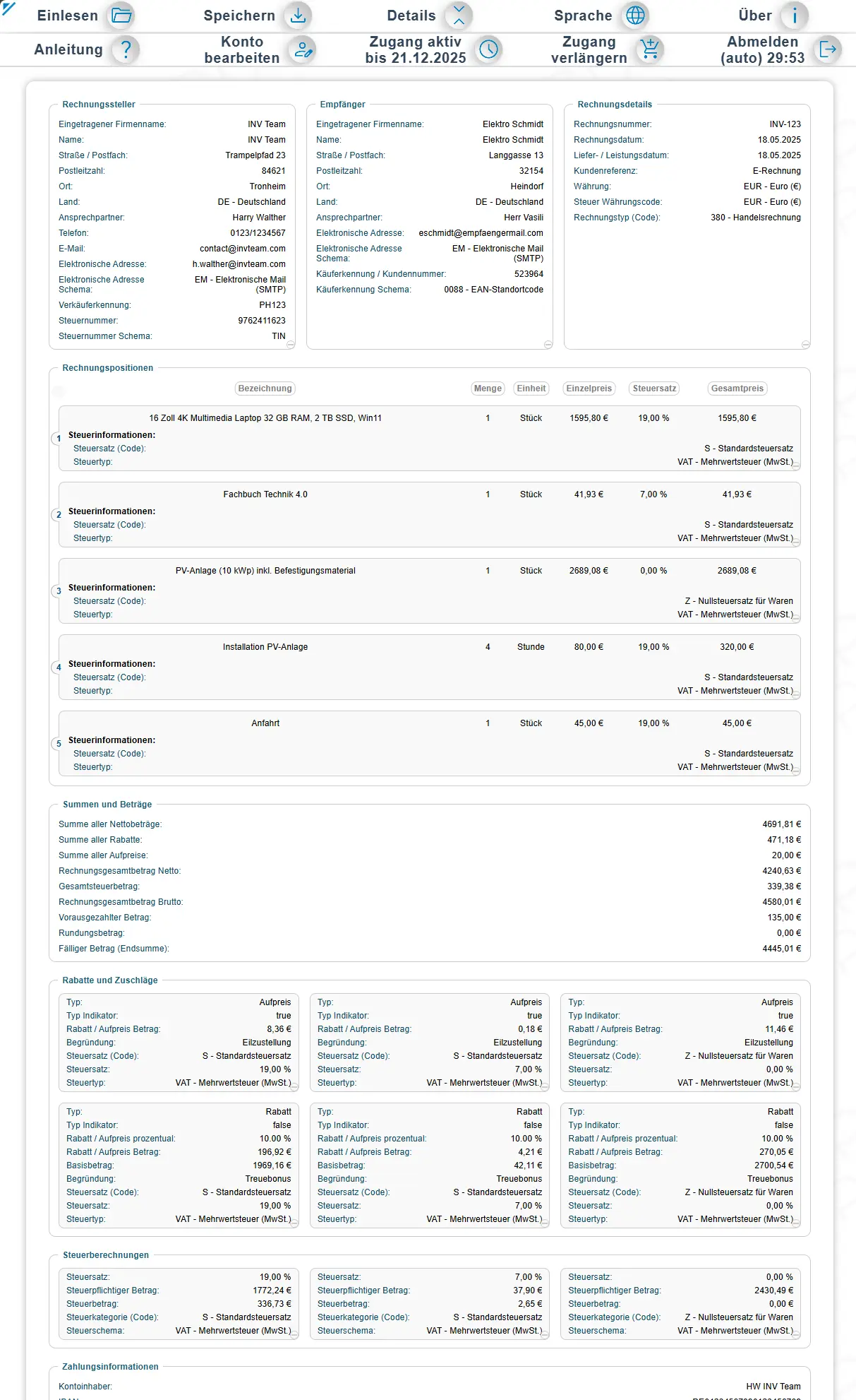 Beispielrechnung Detailansicht (Ausschnitt)