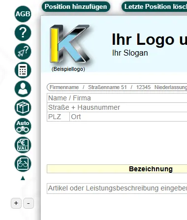 Formular Optionale Features Seitenmenü
